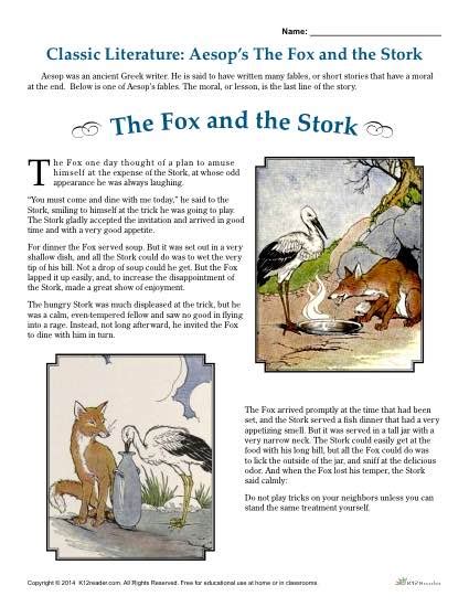 Aesop's The Fox and the Stork - Literature Comprehension Set