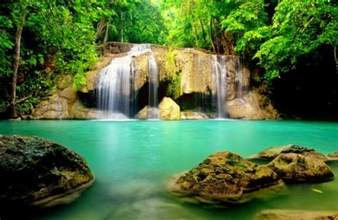 Serenity Rocks Beautiful Trees Greenery Fall Waterfall - Calm Waterfall Desktop Background ...