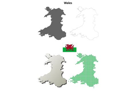 Wales Outline Map Set Graphic by davidzydd · Creative Fabrica