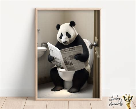 Panda Sitting on the Toilet Reading a Newspaper Funny - Etsy