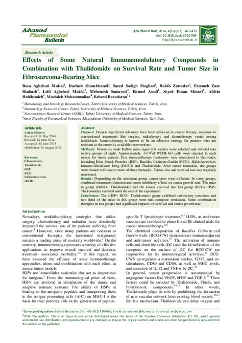 (PDF) Effects of some natural immunomodulatory compounds in combination with thalidomide on ...