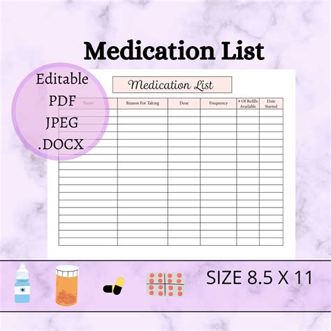 Free Printable Medication Chart