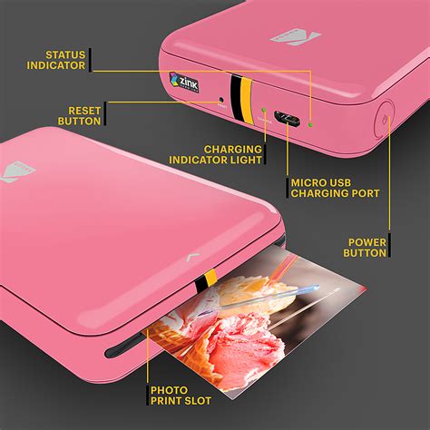 Kodak Step Instant Photo Printer with 2" x 3" Zink Photo Paper, Deluxe Case, Album & More! Pink ...