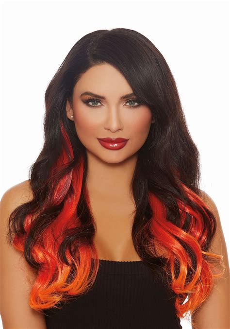 Long Straight 3-Piece Ombre Burg/Red/Orange Hair Extensions