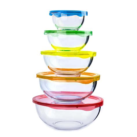 KSP Vibe Glass Mixing Bowl with Lids - Set of 10 (Multi Colour ...