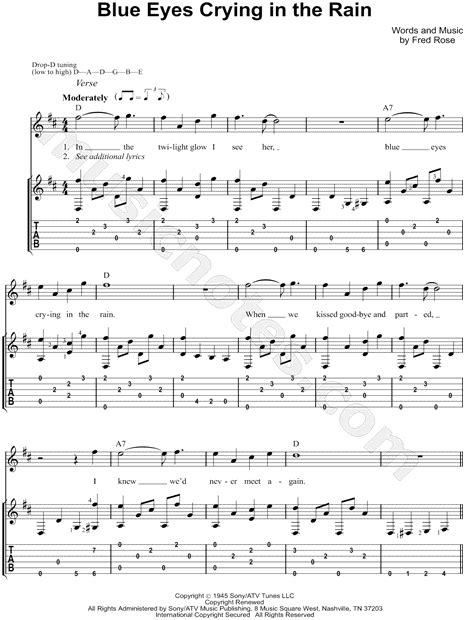 Willie Nelson "Blue Eyes Crying in the Rain" Guitar Tab in D Major - Download & Print - SKU ...