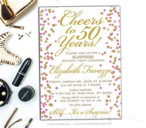 Cheers to 50 years 50 birthday invitation Gold Glitter | Etsy