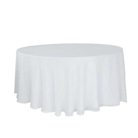 120" White Linen Round Tablecloth | Slubby Textured Wrinkle Resistant ...