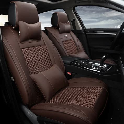 13pcs Ventilate Ice Silk Fabric Car Seat Cover Luxury Leather Automobiles Seat Covers Car ...