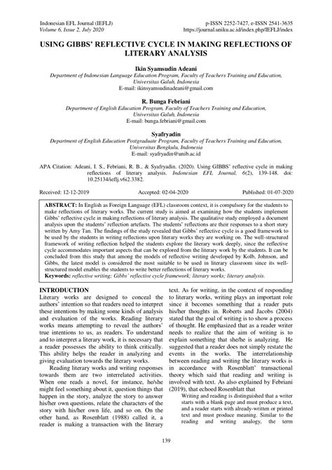 (PDF) Using GIBBS' reflective cycle in making reflections of literary analysis