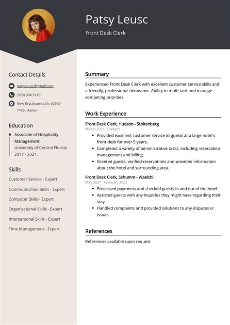 Front Desk Clerk Resume Example (Free Guide)