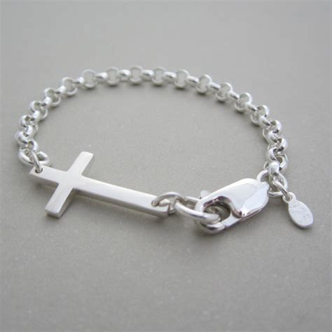 Sterling Silver Sideways Cross Bracelet Silver by ShinyMetals