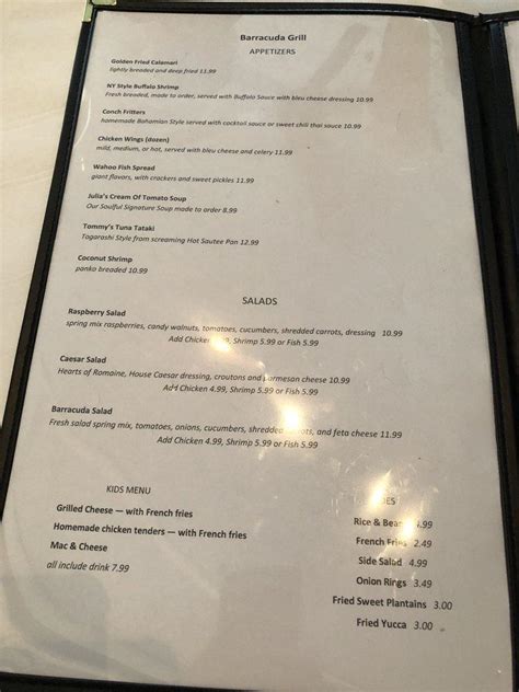 Menu at Barracuda Grill, Marathon