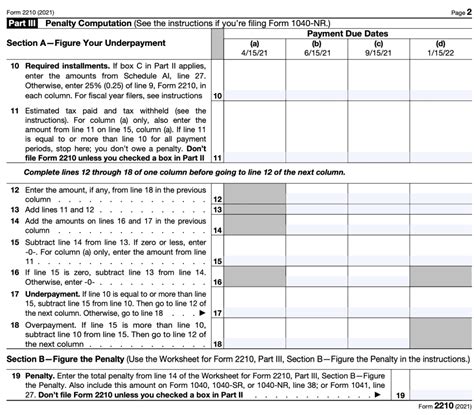 IRS Form 2210 Instructions - Underpayment of Estimated Tax