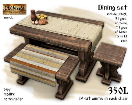 Second Life Marketplace - Viking dining set v1 - Old World - Rustic / Medieval