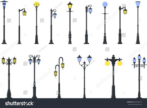 Set Different Types Street Lamps Isolated Stock Vector (Royalty Free ...