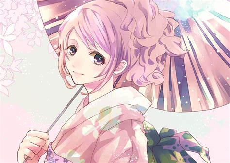 Kimono pink hair anime Japanese clothes anime girls wallpaper ...