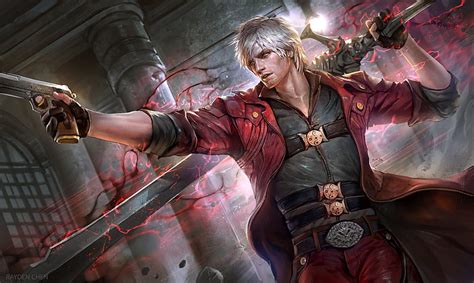 720P free download | Dante, red, male, white hair, video games, man, Devil May Cry, gun, jacket ...