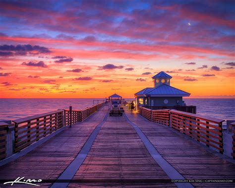 Juno-Beach-Pier-Sunrise-with-Crescent-Moon by CaptainKimo on DeviantArt