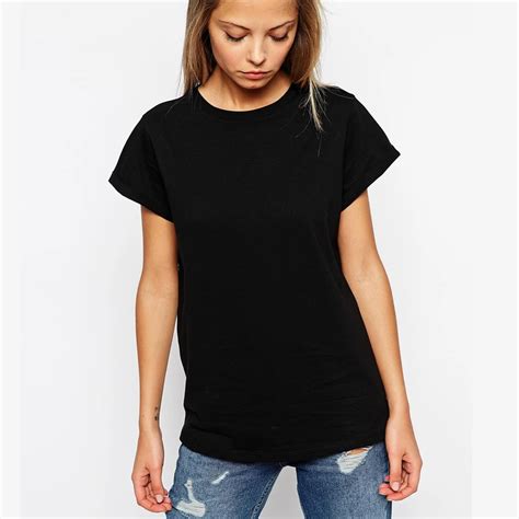 EnjoytheSpirit Women's Fashion Plain Black T shirt Round Neck 100% ...