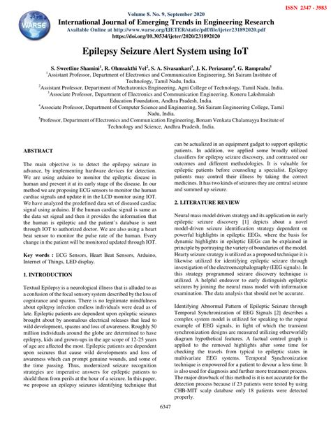 (PDF) Epilepsy Seizure Alert System using IoT