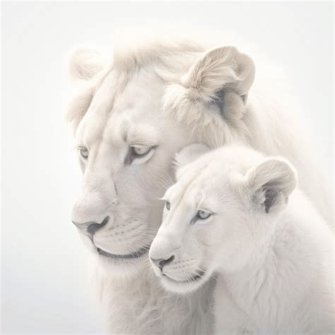 Premium AI Image | An albino lion cub nuzzling its mother's mane set ...