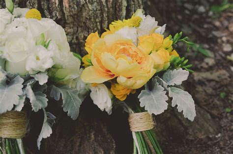 Bright Yellow Peony Bouquet With Dusty Miller