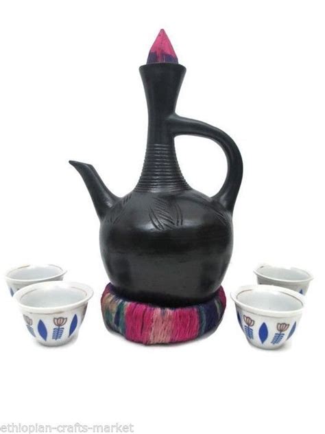 Ethiopian Traditional Clay Coffee Pot Jebena 4 Ceramic Cups Cinis | eBay Ethiopian Coffee ...
