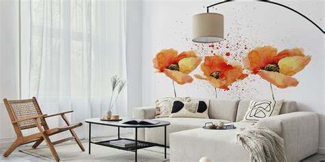 Watercolor Poppies Wallpaper - Beautiful Floral Wall Decor | Happywall