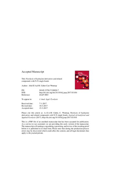 (PDF) Pyrolysis of hydrazine derivatives and related compounds with N N single bonds | Abdel-Aal ...