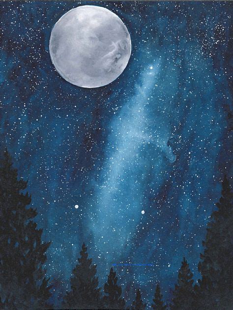 Moon Stars Watercolor Art Print 8x10 Home Decor Forest | Moon art, Star painting, Moon painting