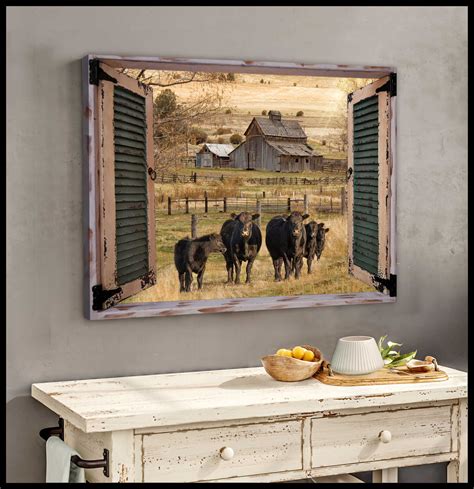 Ohcanvas Farm Farmhouse Window Barn With Angus Cow Canvas Wall Art ...