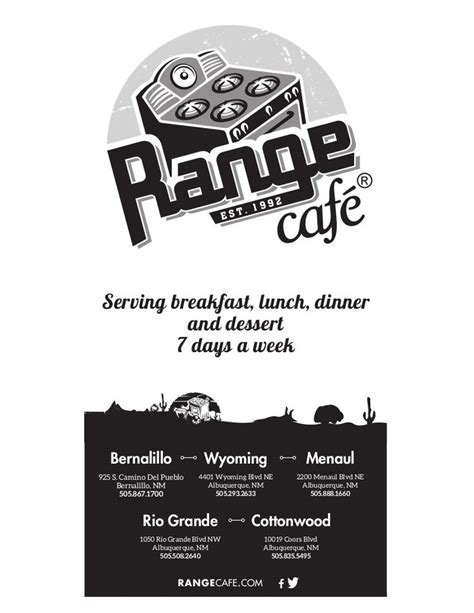 Menus | Range Café | Desserts menu, Take out menu, Kids menu