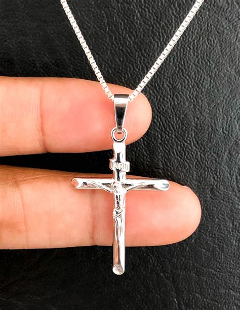 Jesus Cross Necklace Sterling Silver Necklace Crucifix Cross - Etsy