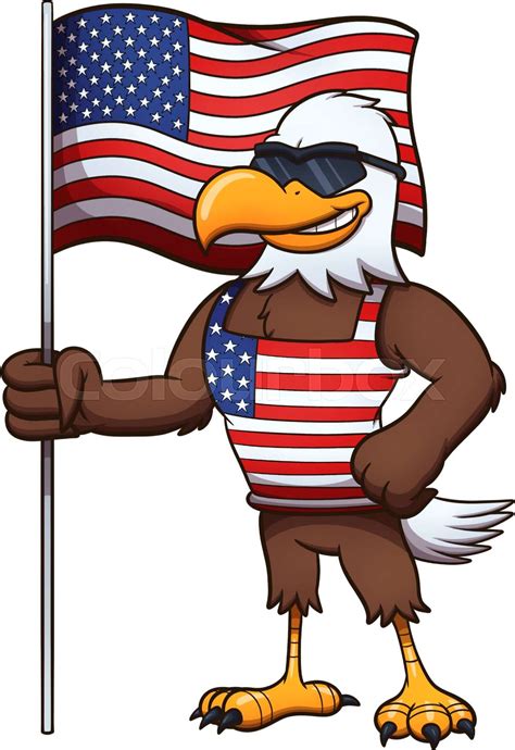 Cool Bald American Eagle With Flag. Vector clip art illustration with ...