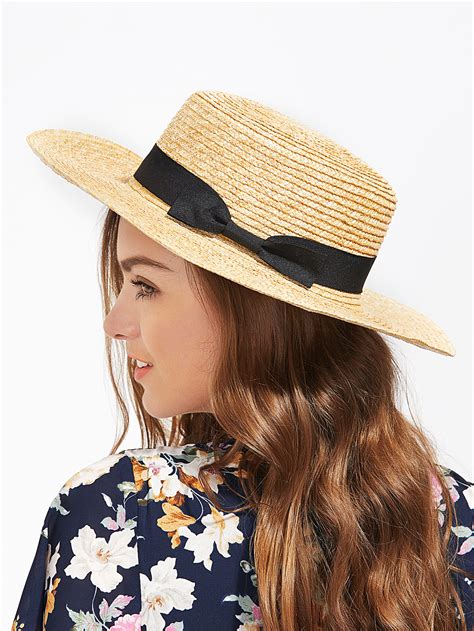 Women's Khaki Retro Style Bow Band Straw Boater Hat Beach Hat in 2021 ...