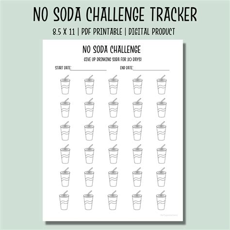 No Soda Challenge Printable Tracker Health Challenge Tracker Instant ...