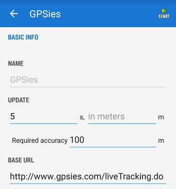 Locus live tracking with GPSies