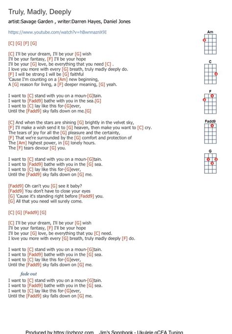 Truly, Madly, Deeply - Savage Garden - Ukulele | Guitar chords and lyrics, Ukulele chords songs ...