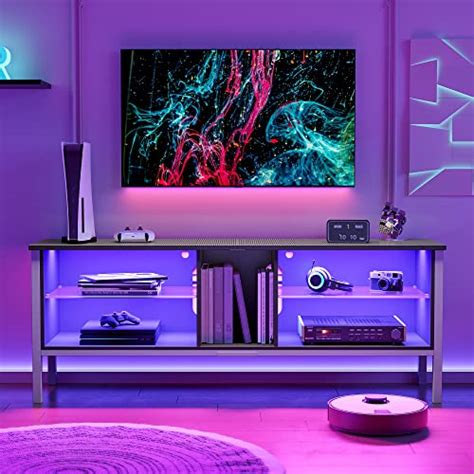 Bestier Gaming Entertainment Center for 65+ Inch TV with LED Lights & Adjustable Glass Shelves ...