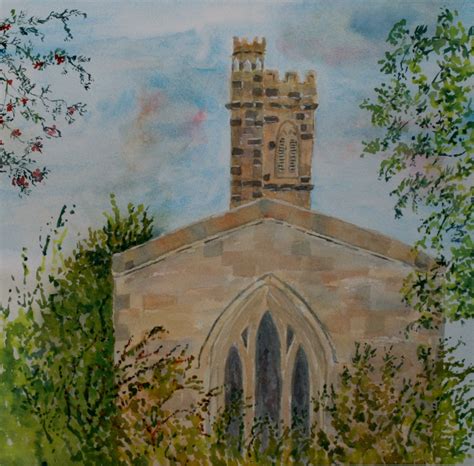 Famous Church Derbyshire England Landscape Painting 15 x