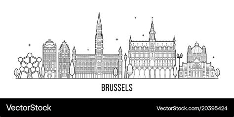 Brussels skyline belgium city buildings Royalty Free Vector