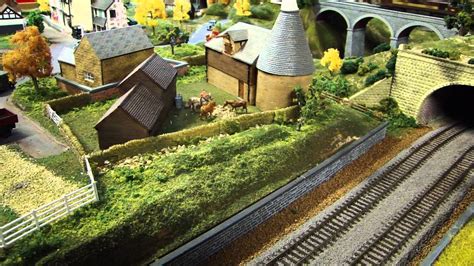 British OO Scale Layout - overview & 3 trains running - scenery dual track DCC Sound - YouTube