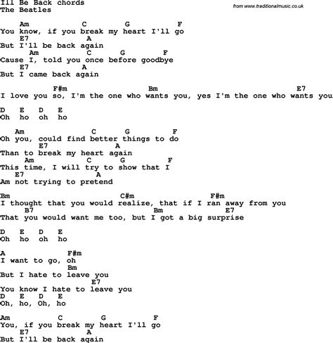 Song lyrics with guitar chords for I'll Be Back - The Beatles