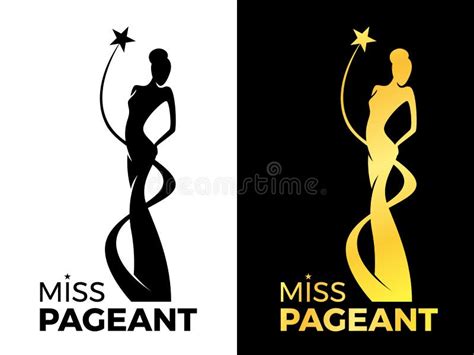 Miss Lady Pageant Logo Sign with Gold and Black Woman Wear Crown in Circle Ring Vector Design ...