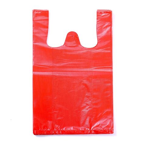 50pcs Red Plastic Bag Supermarket Grocery Gift Shopping Bag Thicken with Handle Vest Bag Kitchen ...