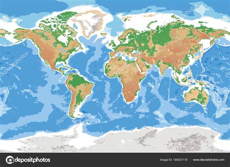 地球の詳細な地形図世界の物理的な地図 Stock Vector by ©golliver 194331116