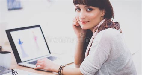 Portrait of Attractive Female Fashion Designer Sitting at Office Desk Stock Photo - Image of ...