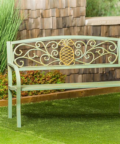 Verdigris Pineapple Metal Garden Bench | Metal garden benches, Garden bench, Metal outdoor bench