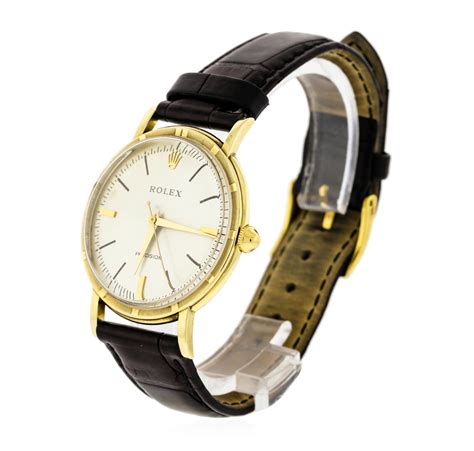 Rolex Precision Vintage 18K Gold Men's Watch on Black Leather Strap ...